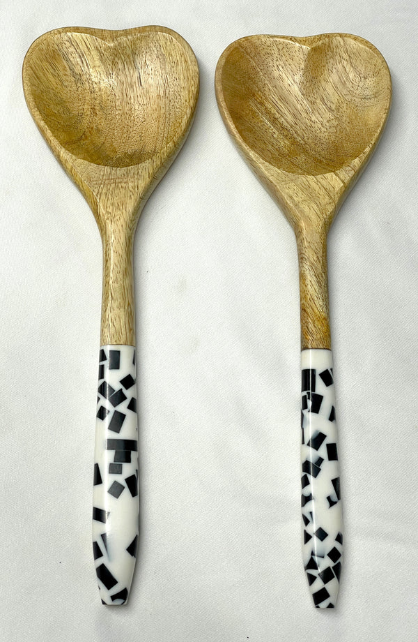 Private Label Set of 2 Heart-Shaped Wooden Serving Spoons
