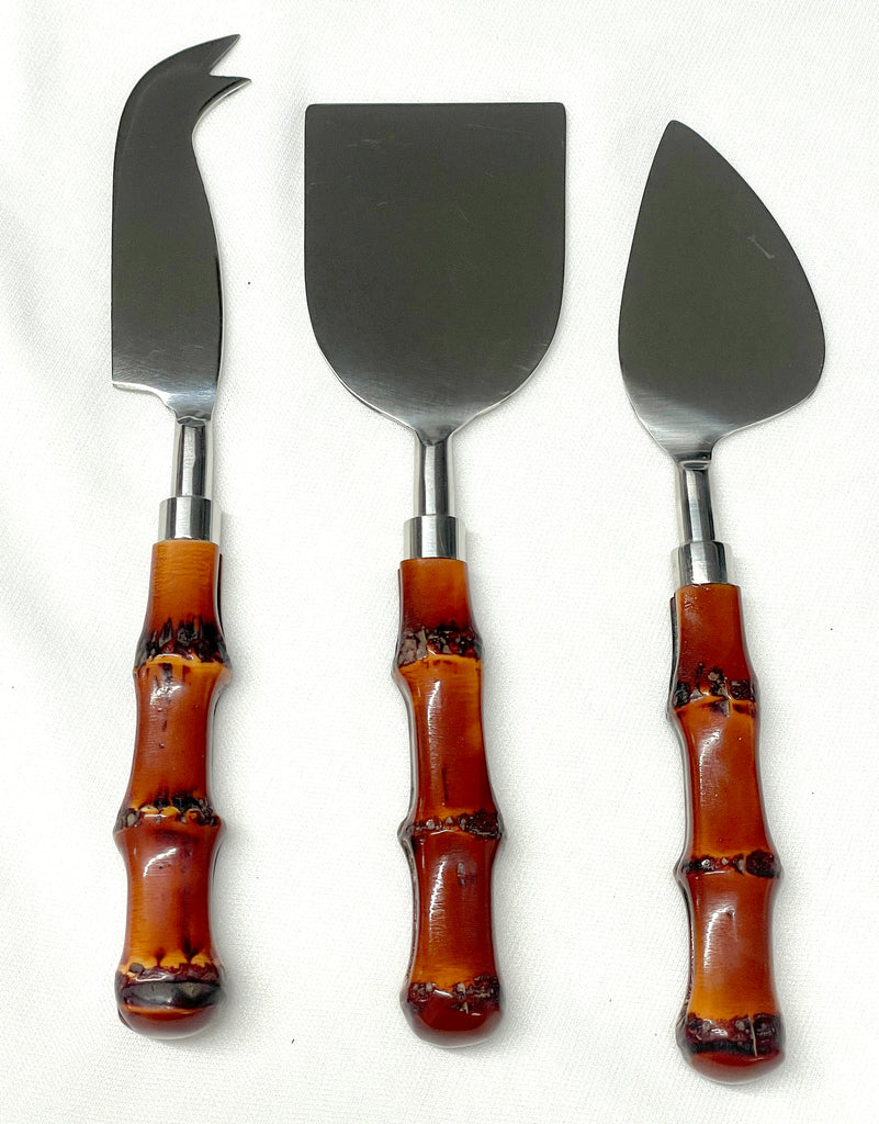 Private Label Set of 3 Cheese Set Brown Bamboo Handle