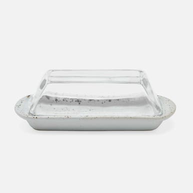 Blue Pheasant Lessie Rectangular Butter Dish - White Salt Glaze