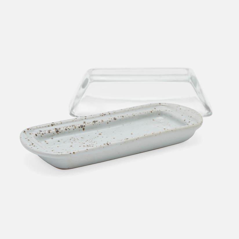Blue Pheasant Lessie Rectangular Butter Dish - White Salt Glaze