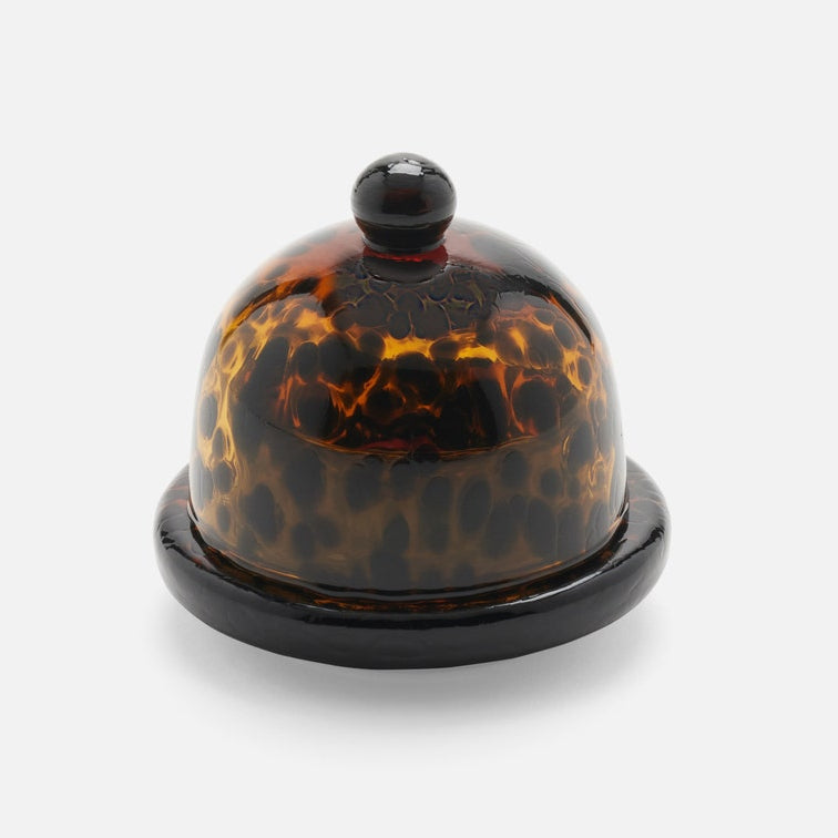 Blue Pheasant Marcus Round Butter Dish - Set of 2 - Tortoise Shell Glass