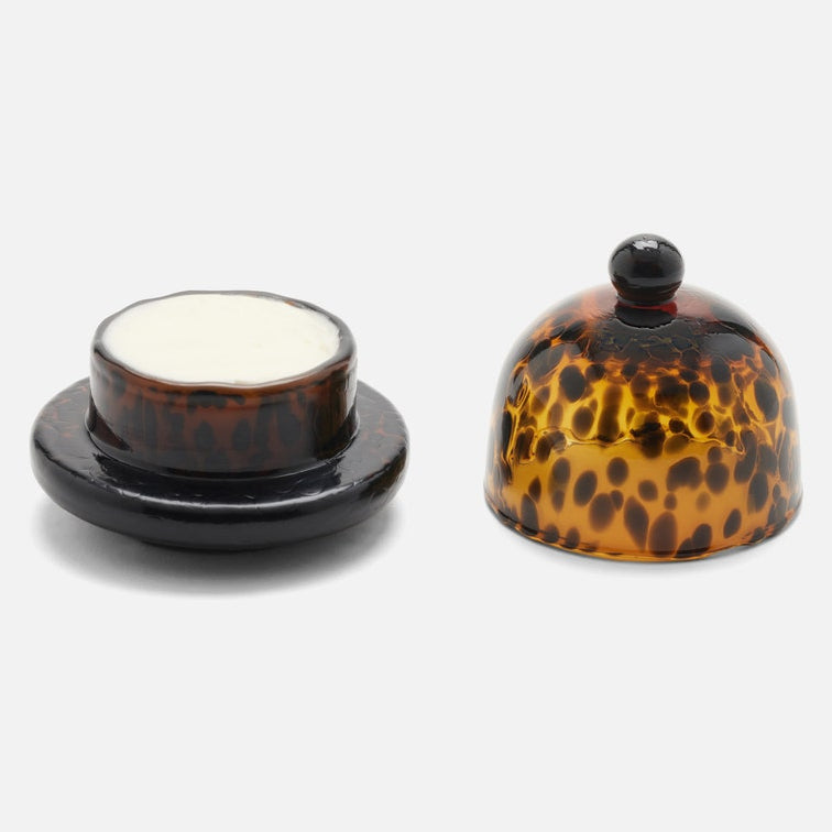 Blue Pheasant Marcus Round Butter Dish - Set of 2 - Tortoise Shell Glass