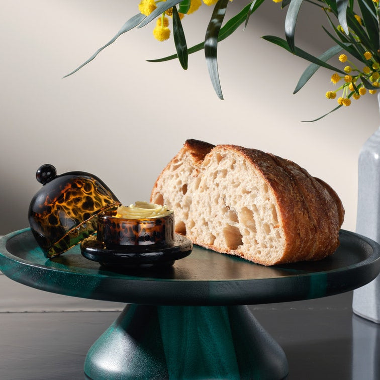 Blue Pheasant Marcus Round Butter Dish - Set of 2 - Tortoise Shell Glass
