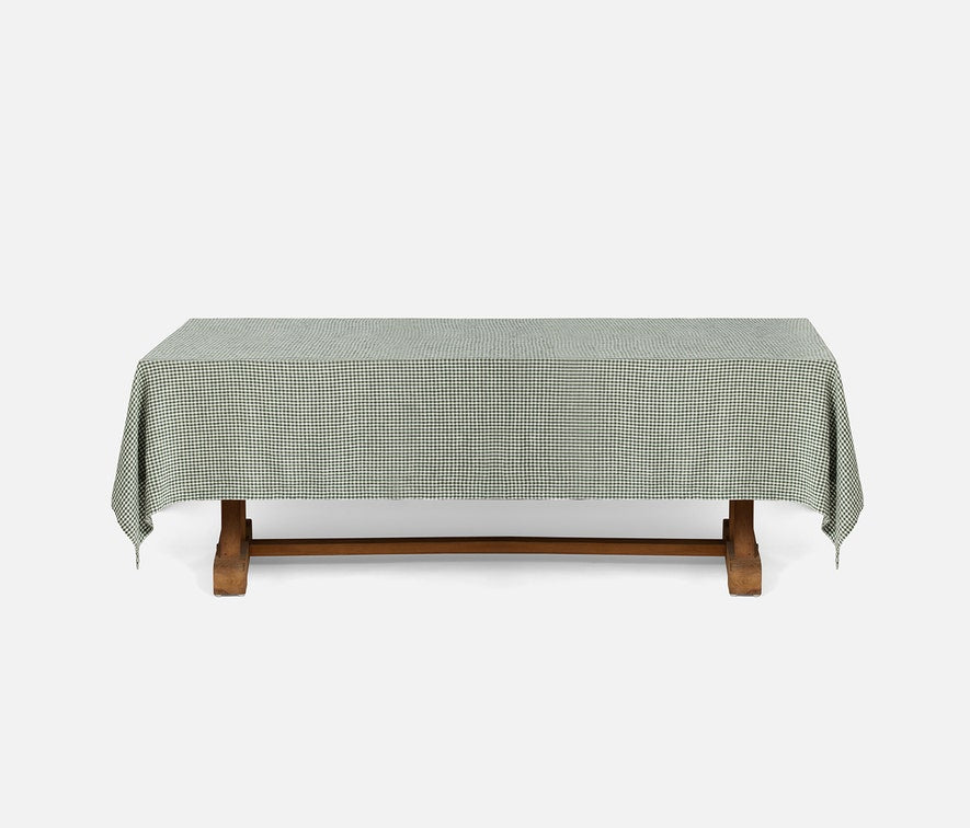 Blue Pheasant Blake Green White Gingham Tablecloth