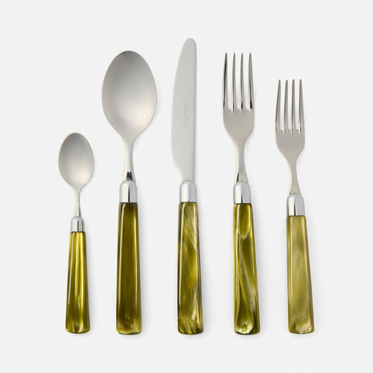 Colson Olive Green/Polished Silver Flatware Set