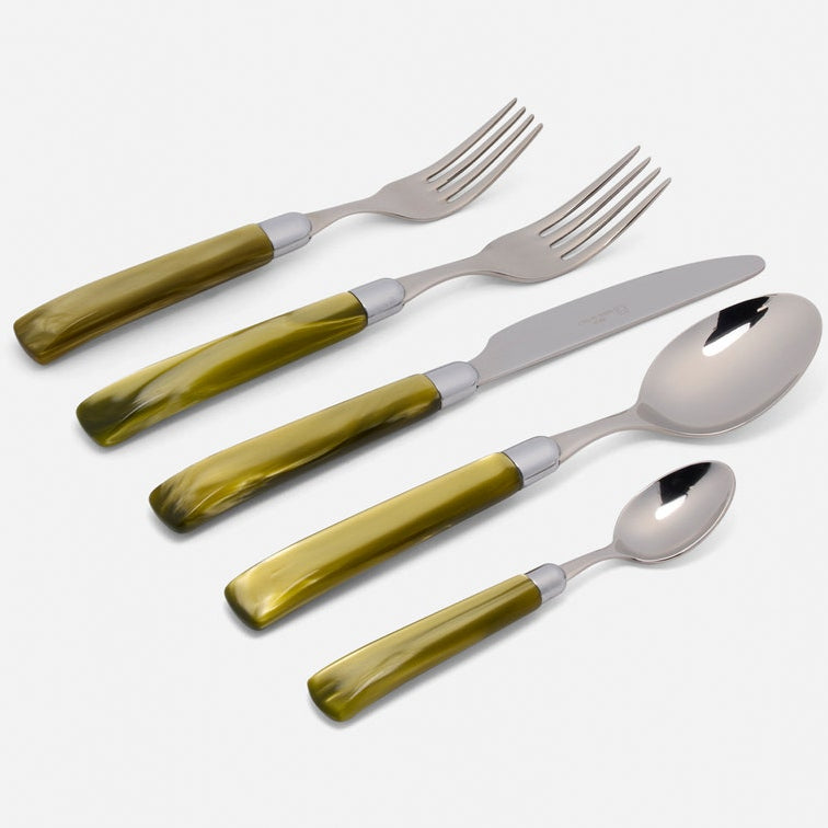 Colson Olive Green/Polished Silver Flatware Set