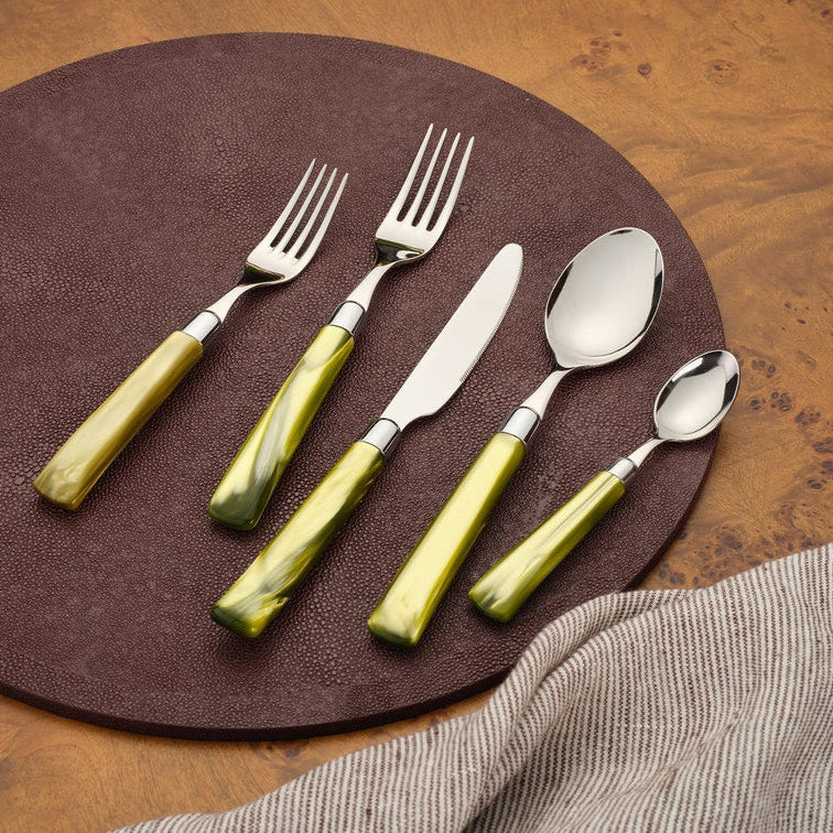 Colson Olive Green/Polished Silver Flatware Set