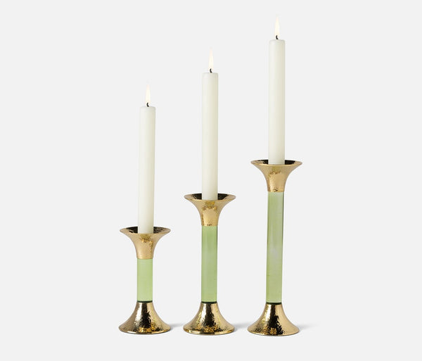 Blue Pheasant Leopold Lime Gold Candle Holders
