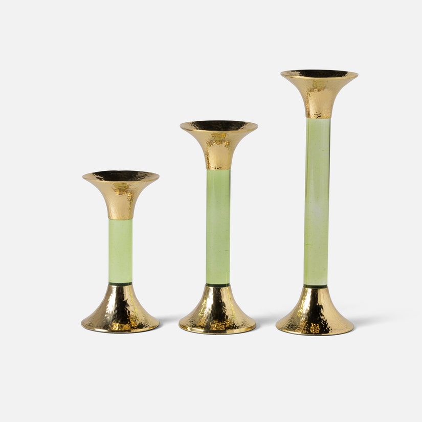 Blue Pheasant Leopold Lime Gold Candle Holders