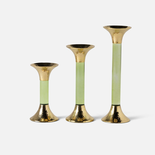 Blue Pheasant Leopold Lime Gold Candle Holders
