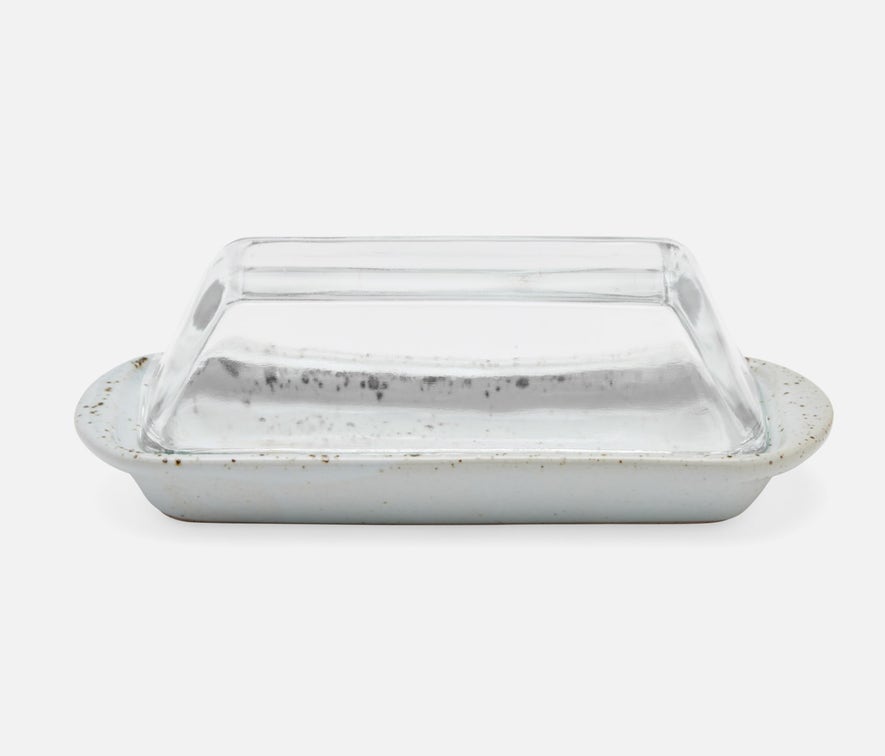 Lessie Rectangular Butter Dish - White Salt Glaze