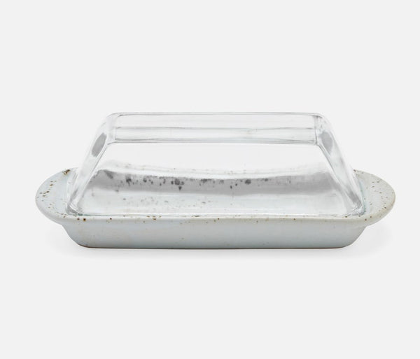 Lessie Rectangular Butter Dish - White Salt Glaze