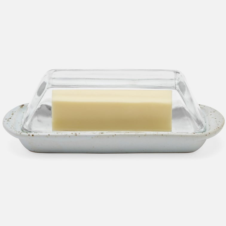 Lessie Rectangular Butter Dish - White Salt Glaze
