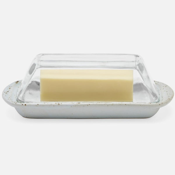 Lessie Rectangular Butter Dish - White Salt Glaze