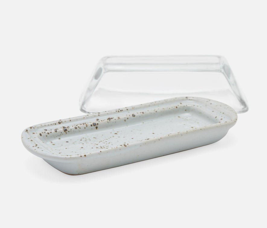 Lessie Rectangular Butter Dish - White Salt Glaze