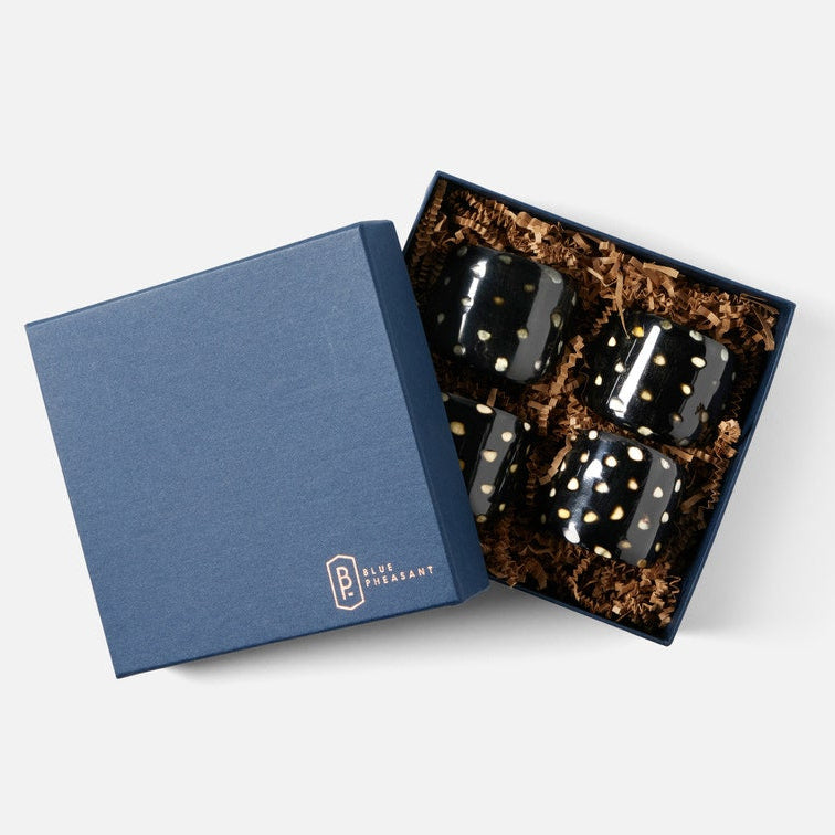 Blue Pheasant Logan Black Horn Napkin Rings