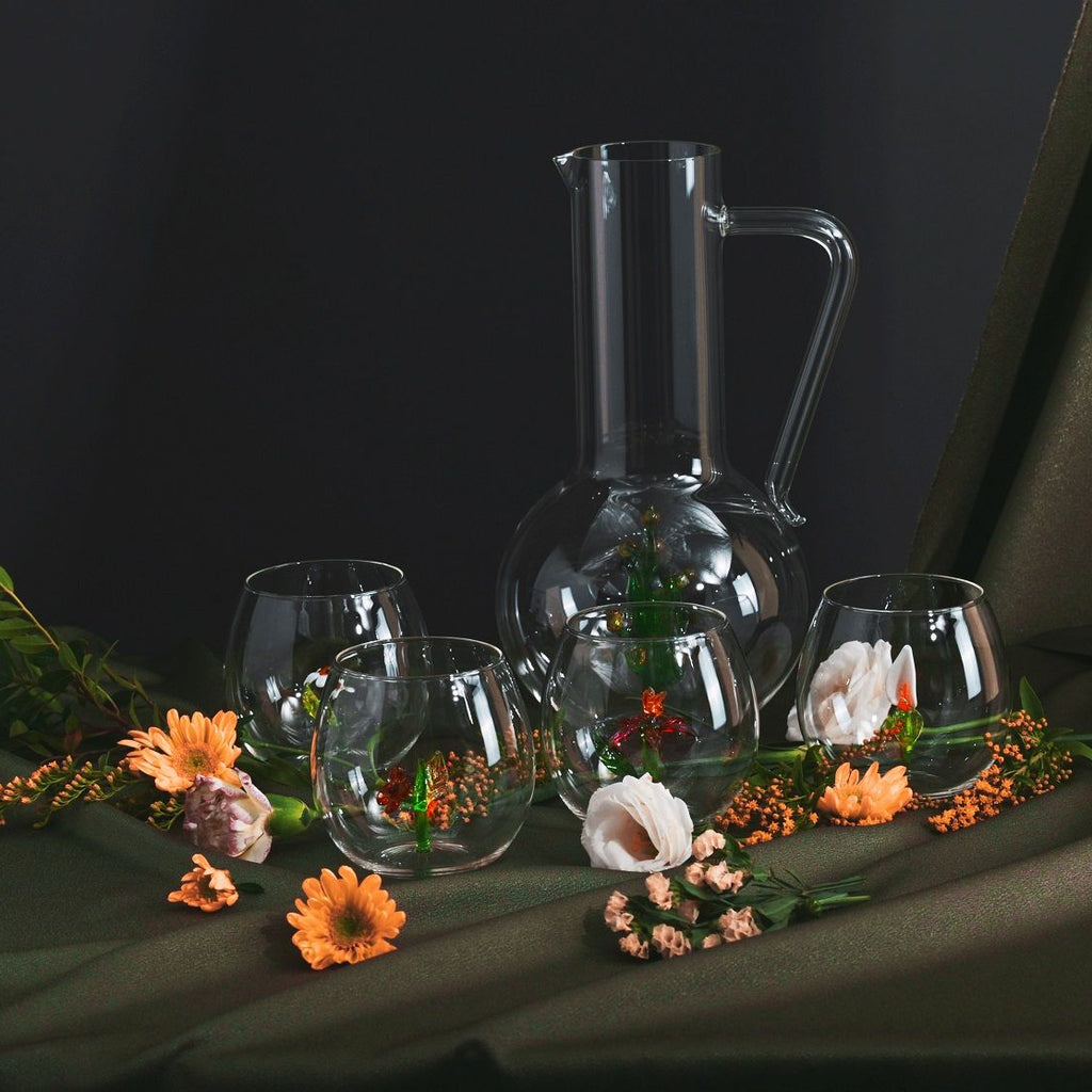Flower Power Transparent Jug with Mimosa Flower