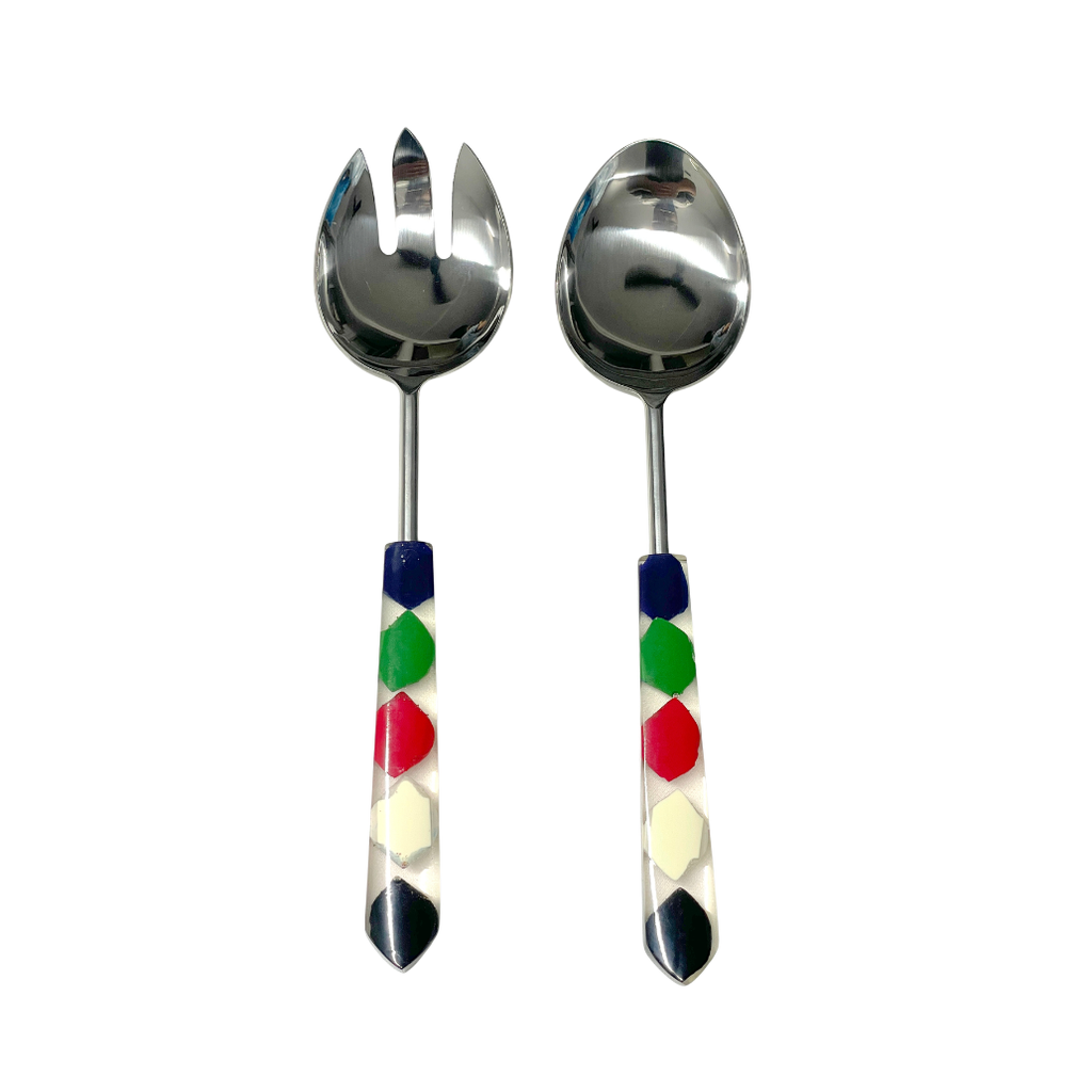 Davis Designs of 2 Serving Set Multicolor Beads Handle