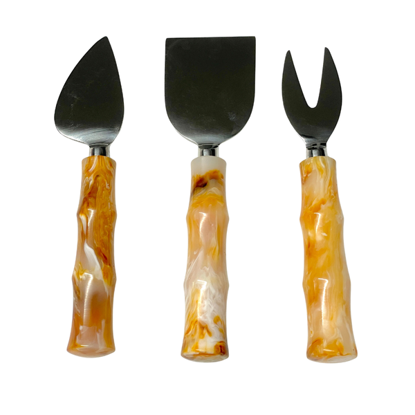 Davis Designs Set of 3 Cheese Set Tiger Color Bamboo Handle