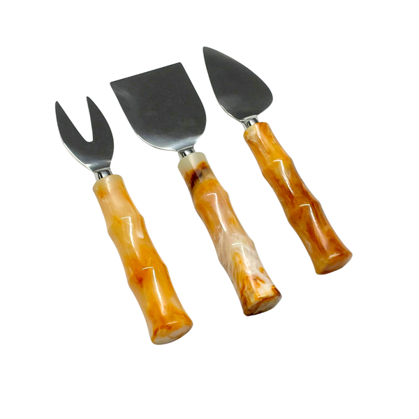 Davis Designs Set of 3 Cheese Set Tiger Color Bamboo Handle