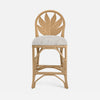 Wicker chair with leaf-patterned backrest on a white background