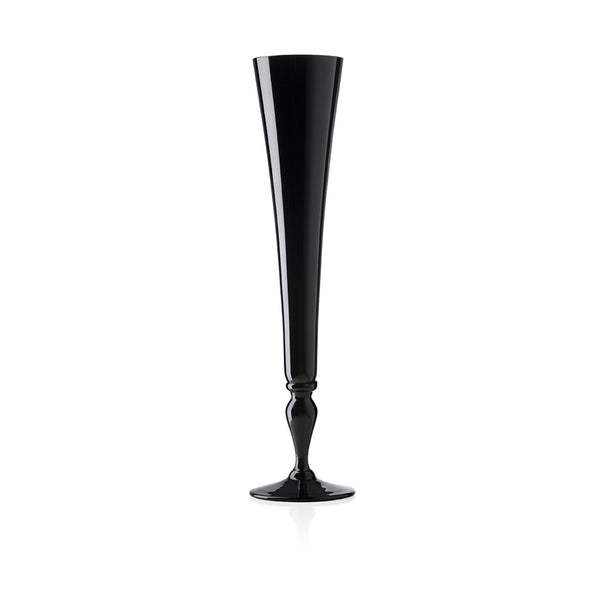 Black glass champagne flute on white background