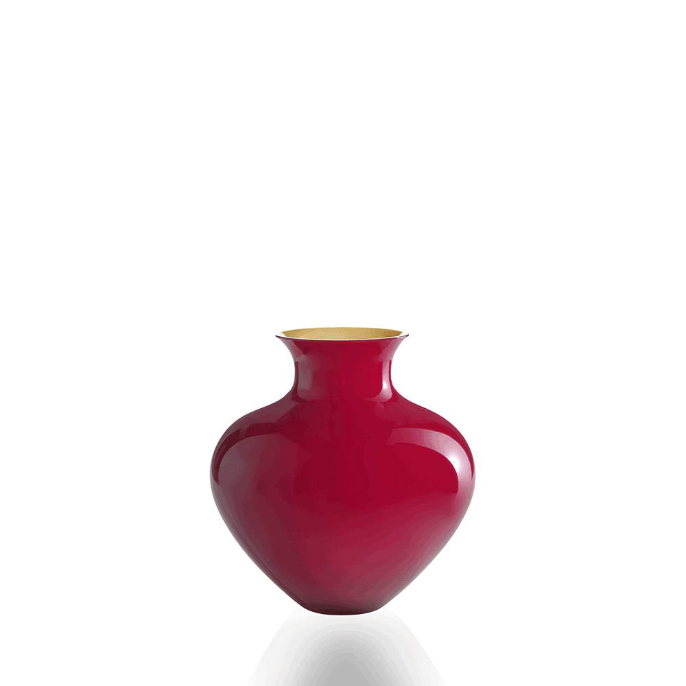 Glossy red vase on flat white background