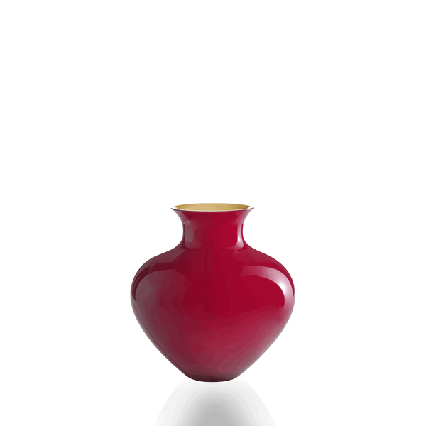 Glossy red vase on flat white background