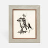Framed art print featuring a black ink sketch of a knight on a horse, set within a textured light beige frame with a warm brown inner border on a light gray background.
