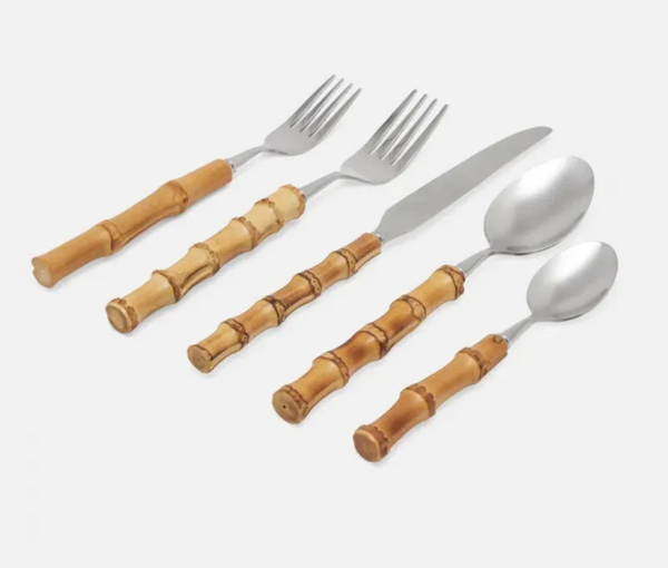 Blue Pheasant Zoya Flatware Set by 5-Piece Flatware Set - Matte Silver/Natural