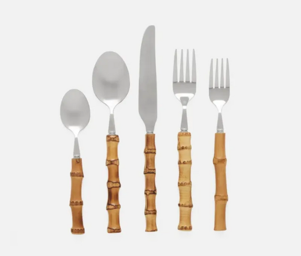 Blue Pheasant Zoya Flatware Set by 5-Piece Flatware Set - Matte Silver/Natural