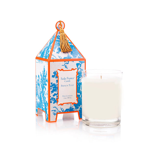 French Tulip Toile Mini Pagoda Box Candle
