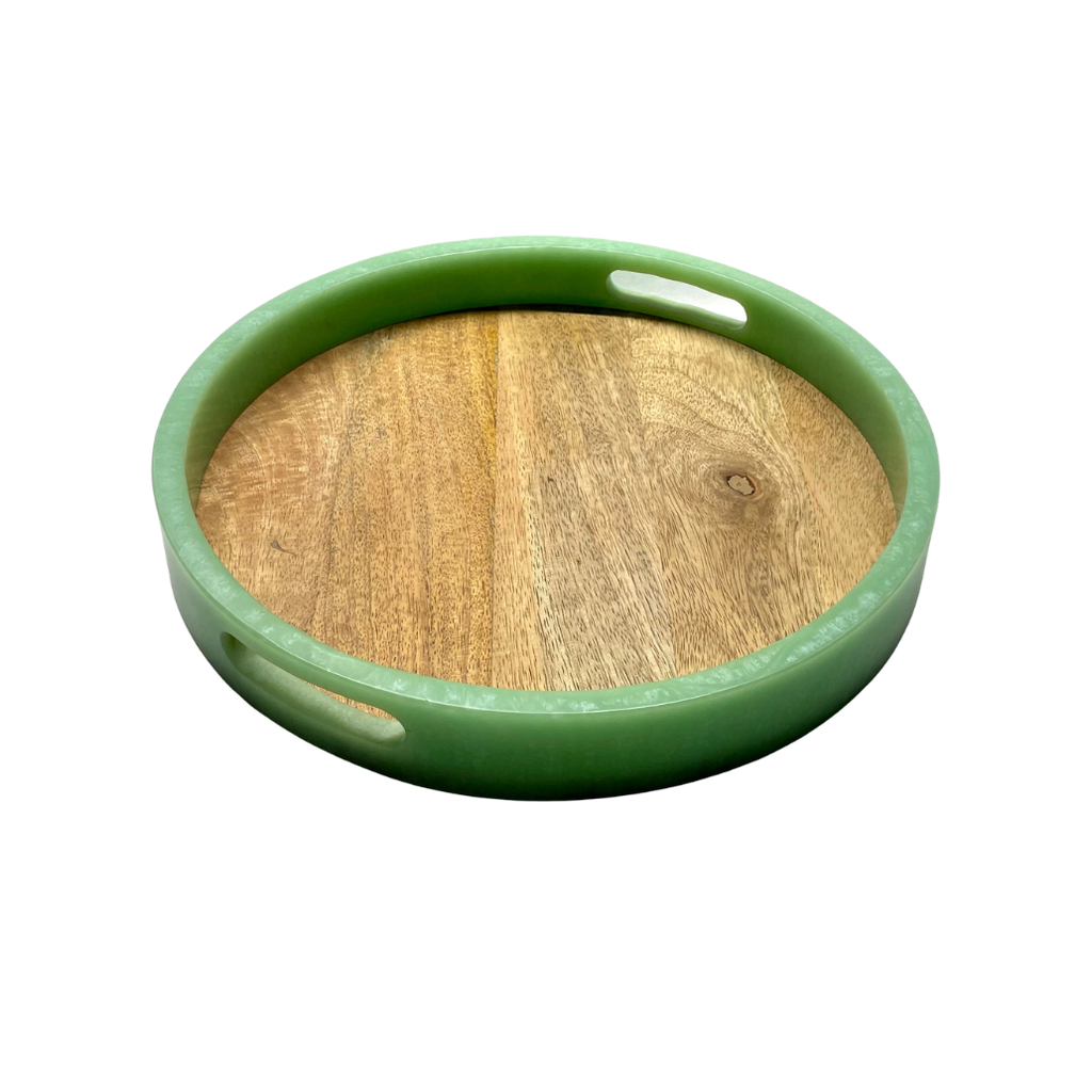 Davis Designs Round Serving Tray Green Color & Wood Base