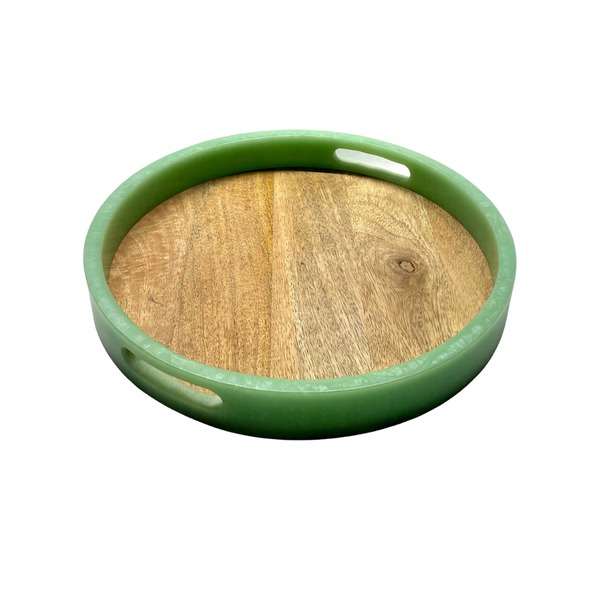 Davis Designs Round Serving Tray Green Color & Wood Base