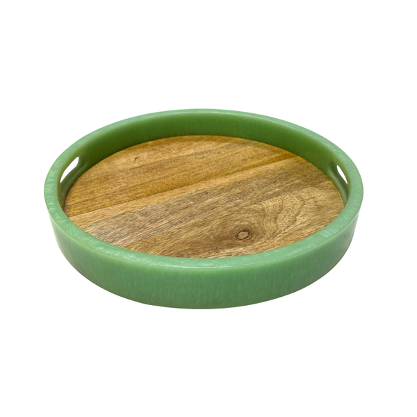 Davis Designs Round Serving Tray Green Color & Wood Base