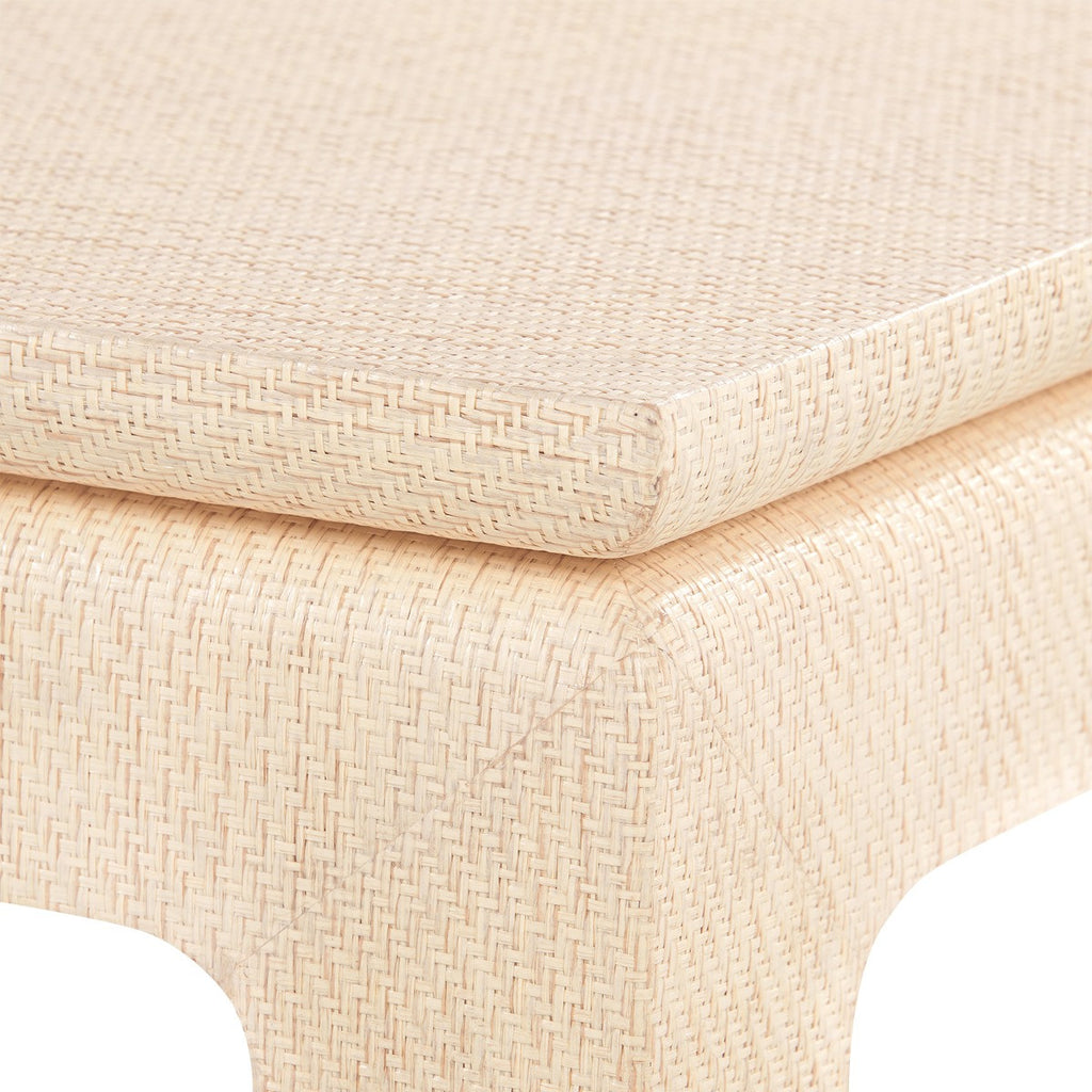 Close-up of a beige textured ottoman