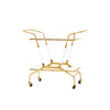 Gold bar cart with clear acrylic shelves on a white background