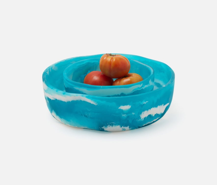 Blue Pheasant Beatrix Blue Swirled Serving Bowls - Aqua