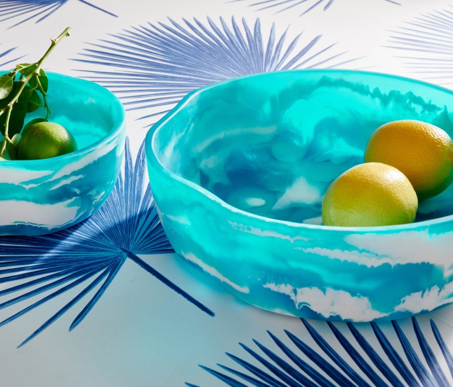 Blue Pheasant Beatrix Blue Swirled Serving Bowls - Aqua