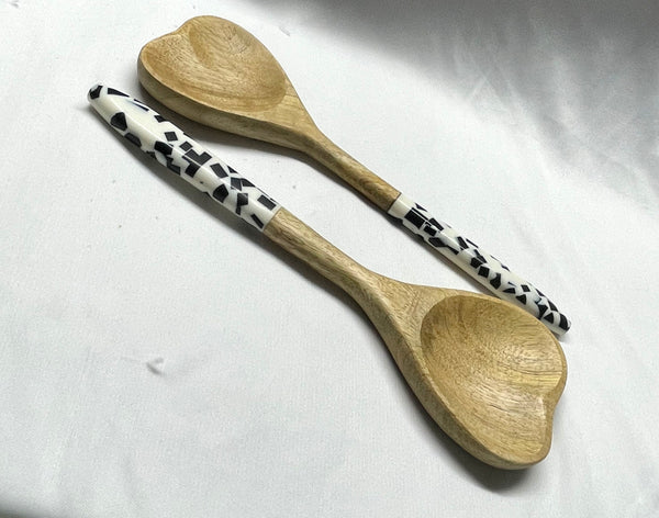 Private Label Set of 2 Heart-Shaped Wooden Serving Spoons