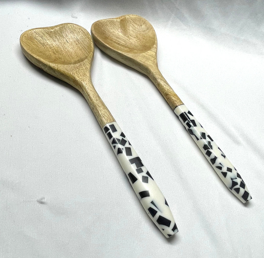 Private Label Set of 2 Heart-Shaped Wooden Serving Spoons