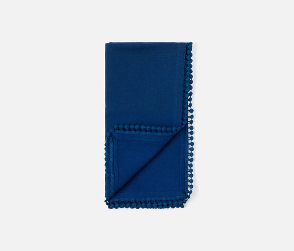 Blue Pheasant MARGOT, Classic Blue Napkin w/ Pom Pom Border, 22x22, Pack/4.