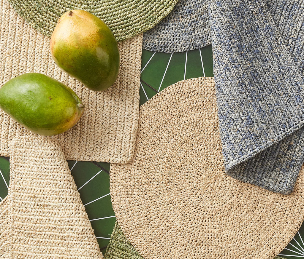 Blue Pheasant EMMY, Natural, Round Placemat, Crochet, Pack/4.