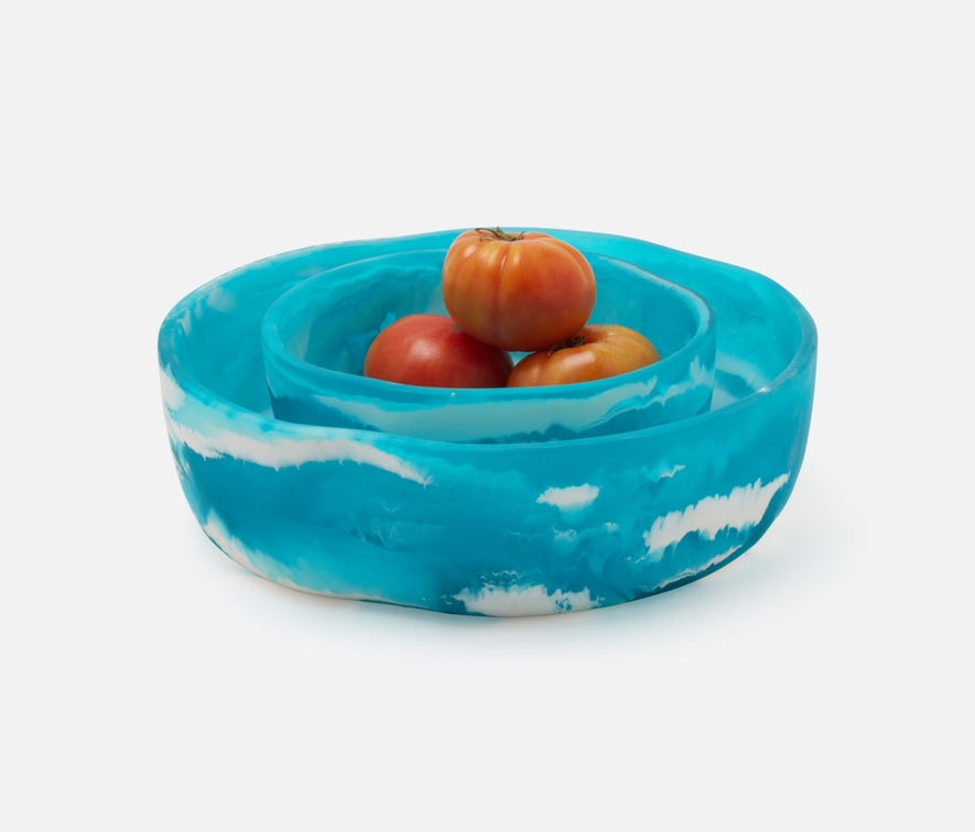 Blue Pheasant Beatrix Blue Swirled Serving Bowls - Aqua