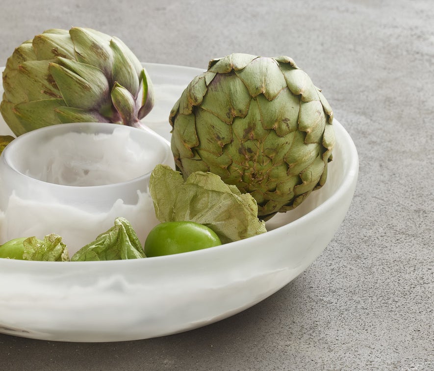 Blue Pheasant Hugo Swirled Resin Chip And Dip Bowl - White