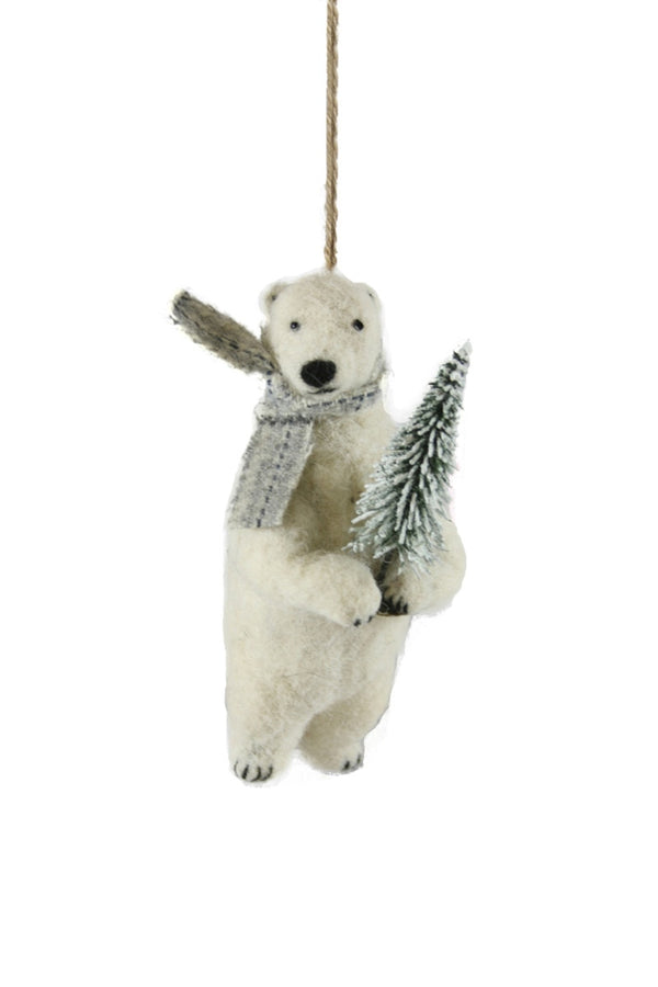 Cody Foster & Co Felt Polar Bear Holding Tree Ornament