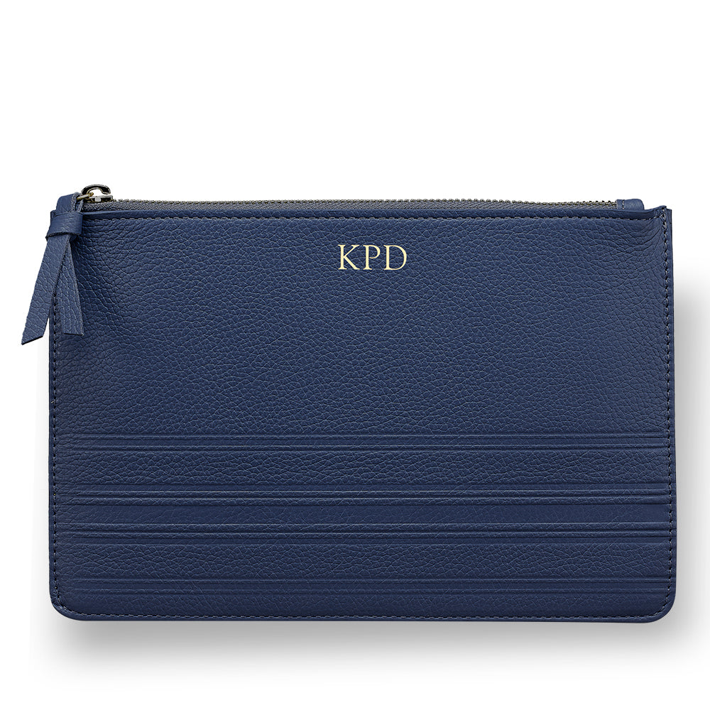 Navy Leather Clutch