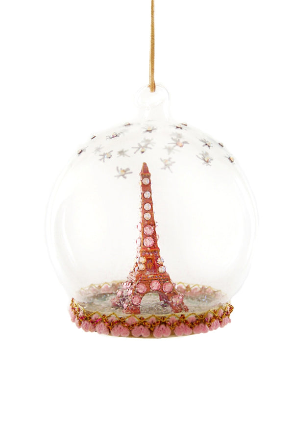 Cody Foster & Co Pink Jeweled Eiffel Tower Globe Ornament