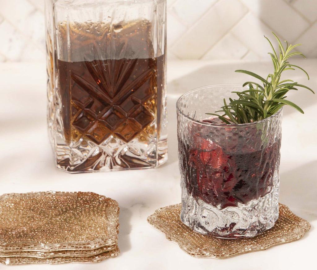 Blue Pheasant Noelle Square Gold Glass Bead Coasters Set of 4