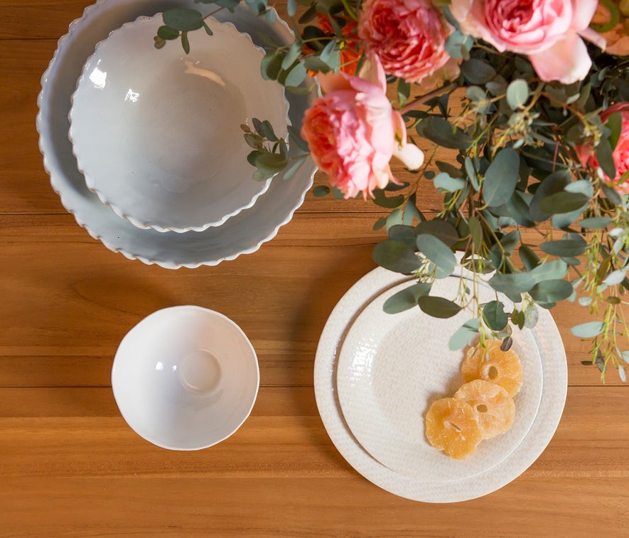 Blue Pheasant Adina Large Serving Bowl, Set of Two - Antique White